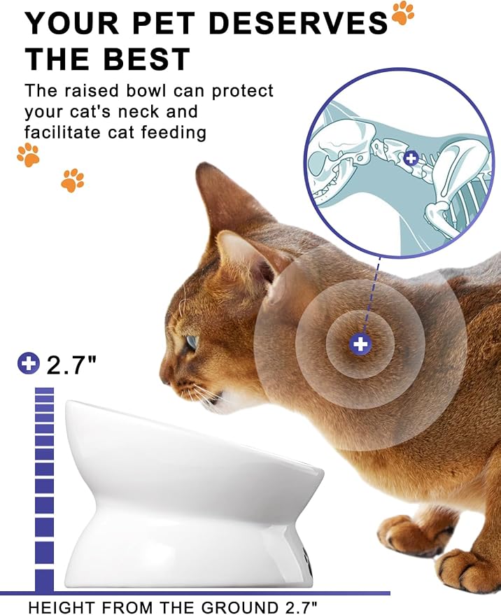 Y YHY Elevated Tilted Cat Bowl, Raised Pet Bowl for Adult Cats or Dogs, Ceramic Food Dish 10 oz, White - Image 5