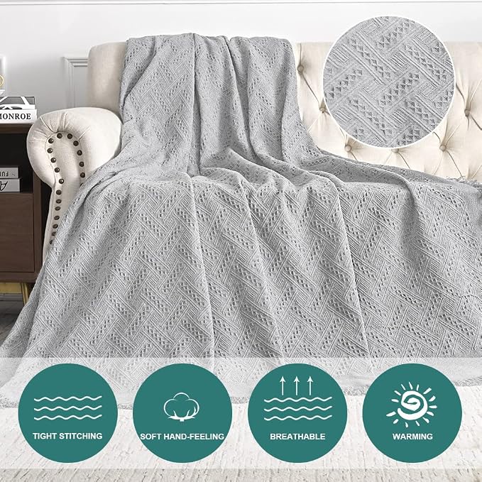 MYSKY HOME Light Grey Geometrical Sofa Covers, Sectional Couch Covers for 2 Cushion Couch Couch Cover Living Room Sofa Throws Sofa Slipcovers for Pets, Kids (Large, 71" x 102", Light Grey) - Image 3