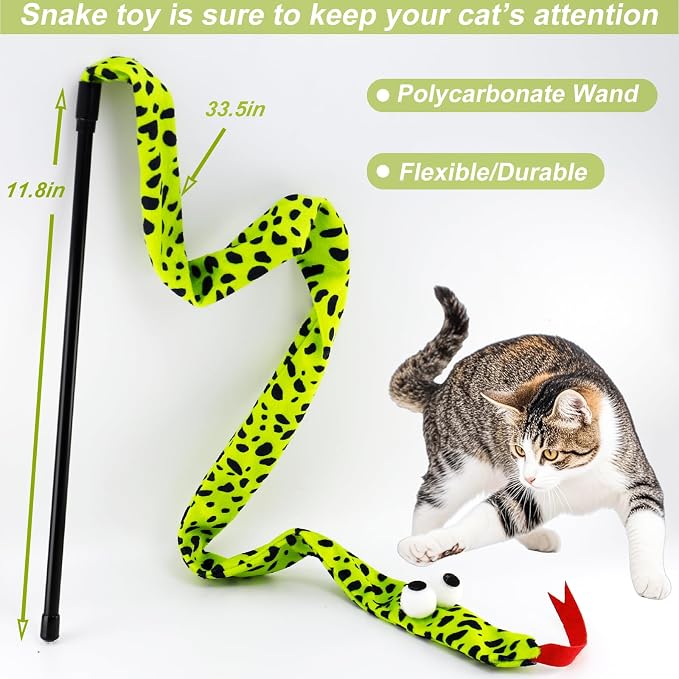 Interactive Cat Toy Wand with Catnip Mouse, Cat Teaser Wand Rainbow String for Bored Indoor Adult Cats and Kittens (3 Pack Snake) - Image 3