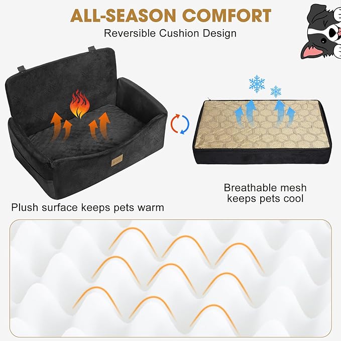JOEJOY Dog Car Seat for Large Medium Sized Dogs Under 55 lbs, Dog Booster Seat for 2 Small Dogs with Detachable Washable Cover, Memory Foam Pet Car Seat with 2 Safety Belts and Storage Pockets - Image 2