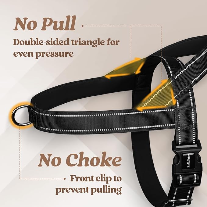 rabbitgoo Dog Harness No Pull, Quick Fit for Medium Sized Dog, Reflective | Chest Adjustable Pet Vest with Soft Padded Handle, No Choke Escape Proof for Walking Training, Black M - Image 3