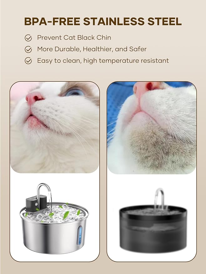 Tomxcute Wireless Cat Fountain 10 Filters -108oz Cordless Battery Operated | Quiet Pump Stainless Steel Pet Fountain with 3 Smart Water Supply Modes Rechargeable Water Dispenser for Cats, Dogs, Pets - Image 5