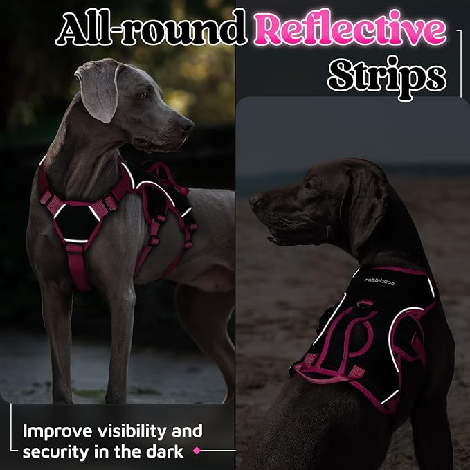 rabbitgoo Escape Proof Dog Harness for Large, No Pull with Lift Handle | No Escape, Full Soft Padded, Reflective Adjustable Vest, Leash Clip for Walking Hiking Training, Rose & Black, Large - Image 8