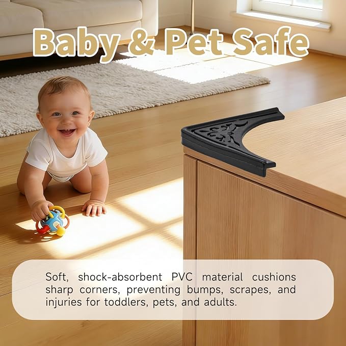 4 Pcs Safety Soft Corner Protectors Guards,Table Corner Protectors Proof Corners and Edge Protectors for Furniture Bookcases Drawers (Soft Black) - Image 5