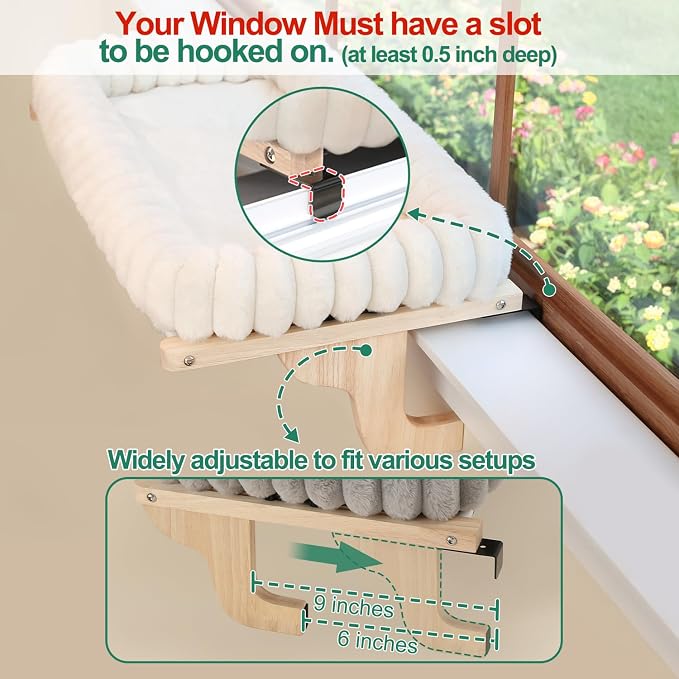 Zakkart SnugCloud Cat Window Perch with 4-Sided Bolster - Orthopedic Cat Hammock for Window Sill - Solid Hardwood & Metal Frame - Window Seat for Pets (Natural Color Wood w/Brown Bed, Large) - Image 5