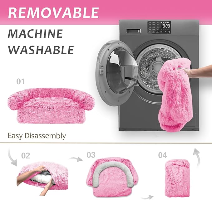 Luxurious Calming Dogs/Cats Bed Mats, Dog Pad Washable Removable Couch Cover, Plush Long Fur Mat for Pets, Waterproof Lining, Perfect for Small, Medium and Large Dogs and Cats (Pink, 53"x39") - Image 5