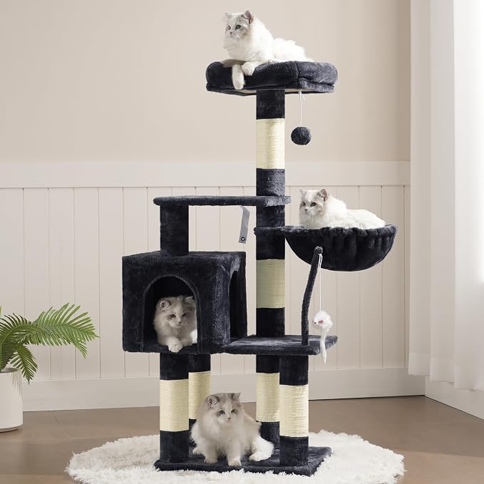 Heybly Cat Tree with Toy, 43.3 inch Cat Tower for Indoor Cats HCT004SG | Cat Condo with Durable Sisal Scratching Posts, Cat House with Padded Plush Perch, Cozy Hammock, Smoky Gray - Image 8