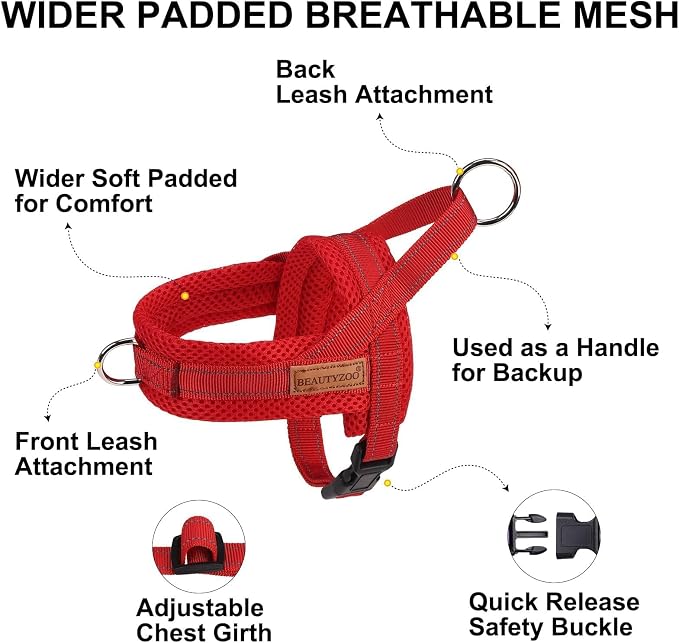 BEAUTYZOO Small Dog Harness and Leash Set, No Pull Step in Puppy Vest | Breathable Mesh with Handle, Reflective, Adjustable No Choke Escape Proof, Lightweight, Easy Control for Walking, Red XS - Image 2