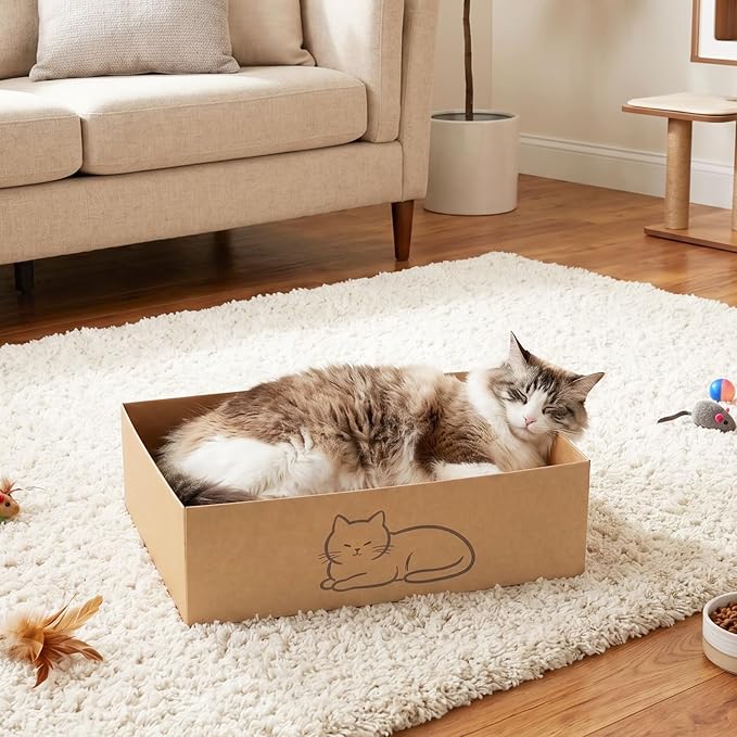 Multi-Use Cat Scratcher, 17.5" Large Cat Scratcher Pad 5 Pcs with Box, Reversible Cardboard Cat Scratcher Lounge for Indoor Cats and Kittens, Post and Furniture Protector - Image 7
