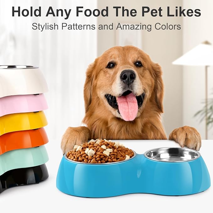 Elevated Dog Bowls Set - Non-Slip Raised Pet Feeder with Medium (2 Cups) & Large (4 Cups) Stainless Steel Bowls - Includes Durable Resin Stand for Puppies, Adult Dogs & Cats - Blue - Image 6