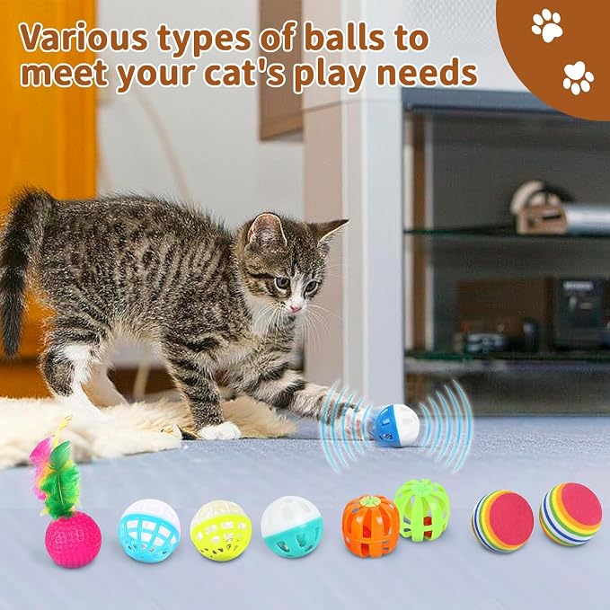 iCAGY 25 Pcs Cat Toys Set, Cat Tunnel Toy for Indoor Cats, Kittens | Interactive Variety Pack, 20 inches Cat Tunnel, Feather Teaser, Feather Golf, Mice, Springs, Balls, Noise Toys - Black 20" - Image 5