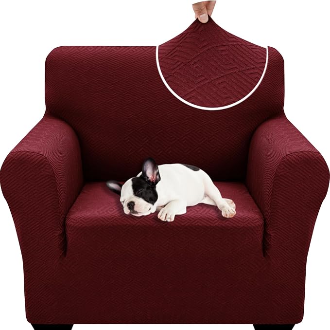 XINEAGE Stretch Jacquard Armchair Cover, Non Slip Sofa Slipcover for Dog | High-Stretch Fabric. Wear-Resistant, Pet Friendly. Easy Install & Washable for Living Rooms, Offices.Wine Red by XINEAGE