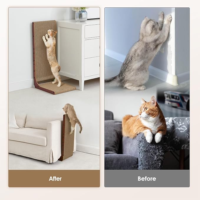 EHEYCIGA Cardboard Cat Scratcher for Indoor Cats, 19 Inch, Dark Brown | L Shaped Scratching Post, Vertical Cat Scratching Board with Ball Cat Toy, Furniture Protector, Kitten Cat Scratch Pad - Image 3