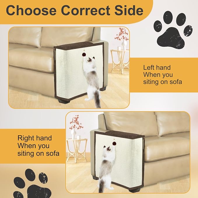 Upgraded Cat Scratch Furniture Protector,Cat Scratch Sofa Arm Sheild with 27.6’‘L*19.6’‘W Natural Sisal and Scratch Ball for Protecting Couch Sofa Chair Furniture (Brown/Right Handed) - Image 6
