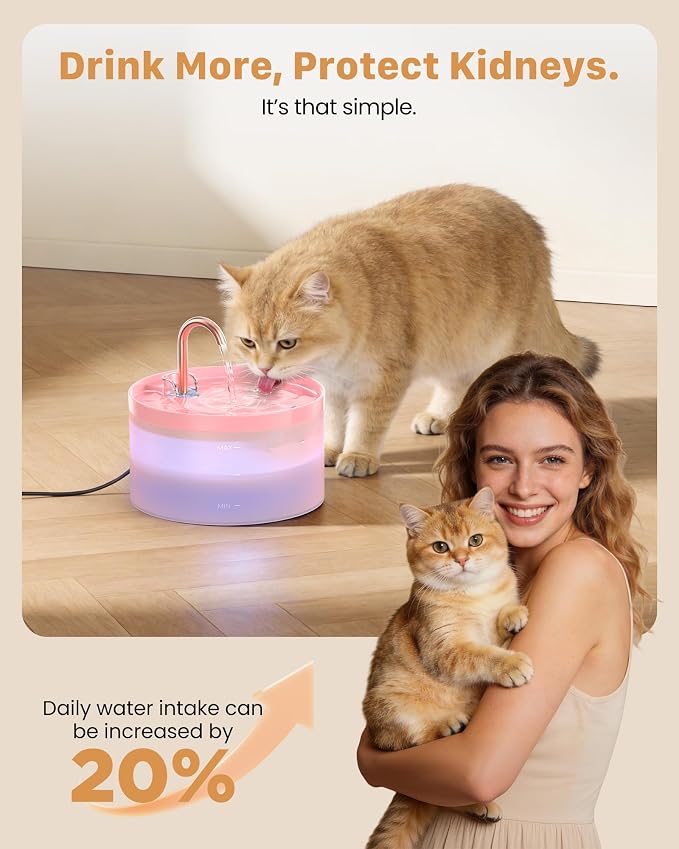 Cat Water Fountain Pink for Drinking: 67oz/2L Cat Fountain - GIOTOHUN Cute Pet Water Fountain for Cats Inside - Quiet Pet Fountain - Faucet Cat Drinking Fountain - Suitable for Kitty & Kitten - Image 4