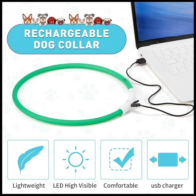 Frienda 4 Pcs LED Dog Collars, USB Rechargeable,Classic Style,Green, Blue | Dog Necklace Collars, Doggy Light Collar for Night Walking, Adjustable Safety Lamp Pet Collars for Large Medium Small Puppy - Image 4