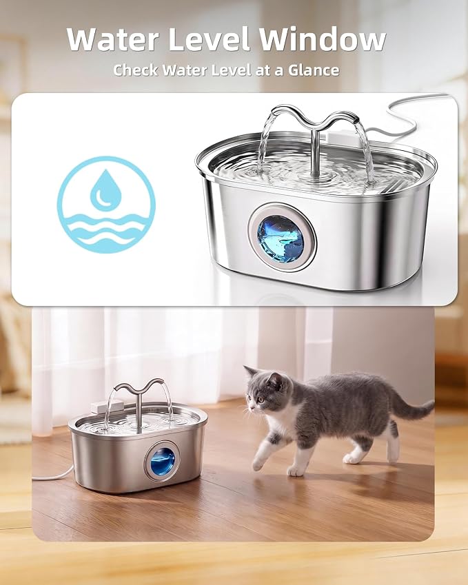 3.2L/108oz Stainless Steel Cat Water Fountain Pet Fountain | Automatic Pet Water Dispenser - Self-Designed Filtration System - Ultra-Quiet Pump - Easy Cleaning & Maintenance (3 Filters) - Image 8