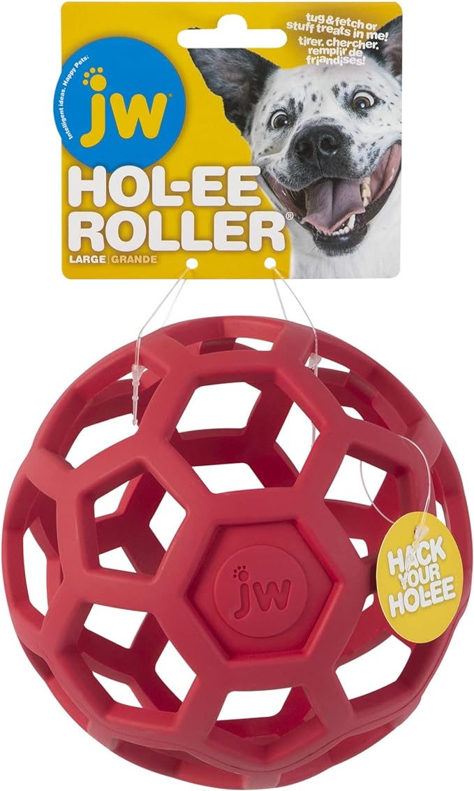 JW Pet HOL-ee Roller, Natural Rubber, Large 5.5in, Colors May Vary | Puzzle Ball Design Dog Toy for Interactive Play and Chasing Fun - Image 5
