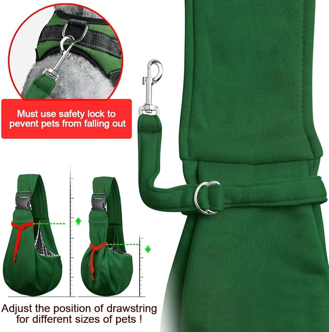 Tomkas Small Dog Cat Sling Carrier Puppy Purse Travel Wrap Soft Crossbody Pet Bag (Emerald Green, M - Zip Pocket & Adjust Strap) - Image 4
