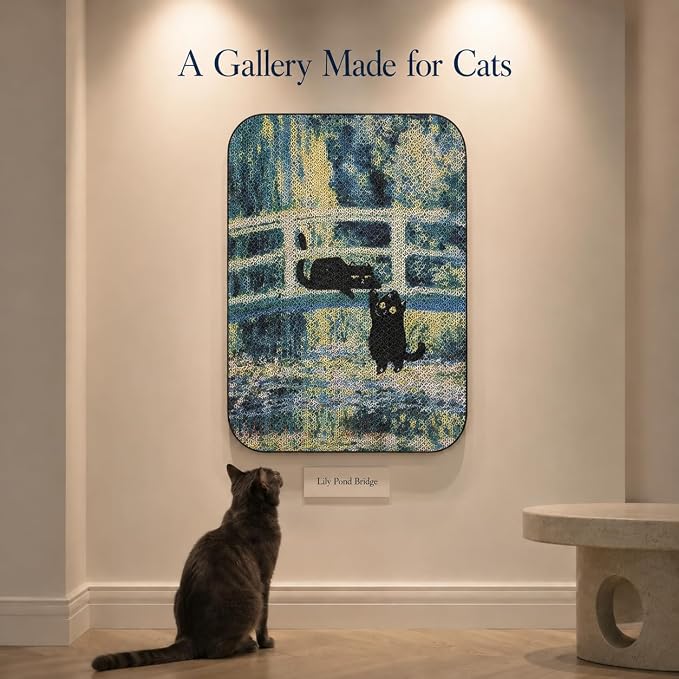 Cat Wall Scratcher, Art Cat Scratching Board for Indoor Cats | Wall Mounted Cat Scratch Pad, Water-Based Ink, Hook&Loop Strips, Floor or Wall Use, 16.7x11x1 Inch, Lily Pond Bridge - Image 6