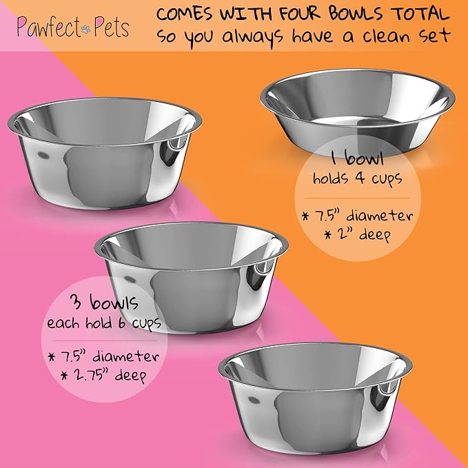 Pawfect Pets Elevated Dog Bowl Stand- 7" Raised Dog Bowl for Medium Dogs. Pet Feeder with Four Stainless Steel Bowls (Black) - Image 6