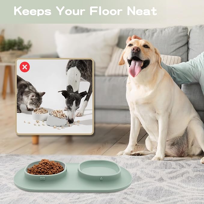 Dog Food Bowls Pet Bowls & Dog Water Bowls with No-Spill and Non-Skid, Feeder Bowls with Dog Bowl Mat for Small Medium Large Size Dogs Cats Puppy Pets, Dog Dishes (Green) - Image 3