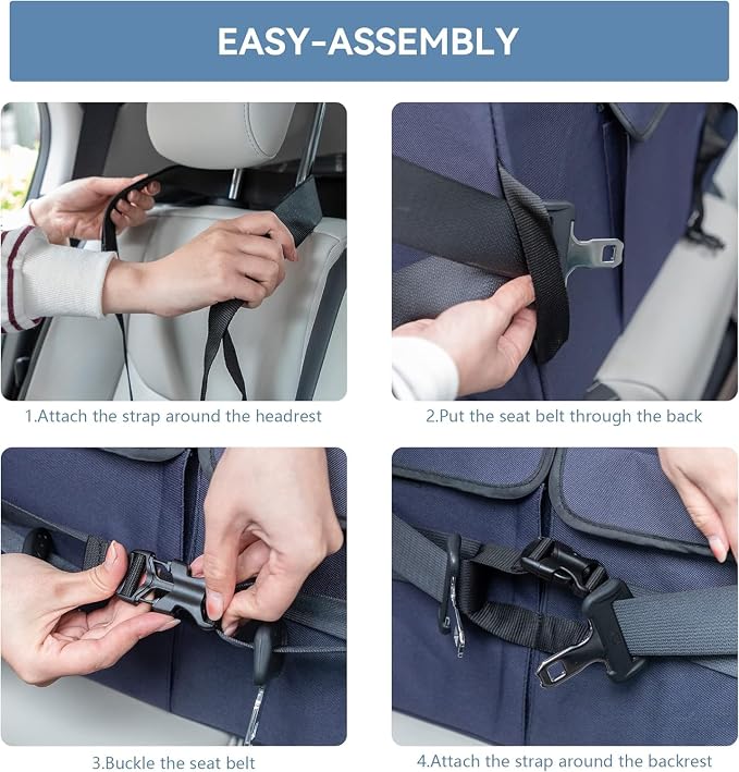 A 4 Pet Dog Car Seat, Under 55 lbs, 2 Safety Belts & Storage Bags | For medium/large dogs or 2 small dogs, portable, comfortable travel seat - Image 6