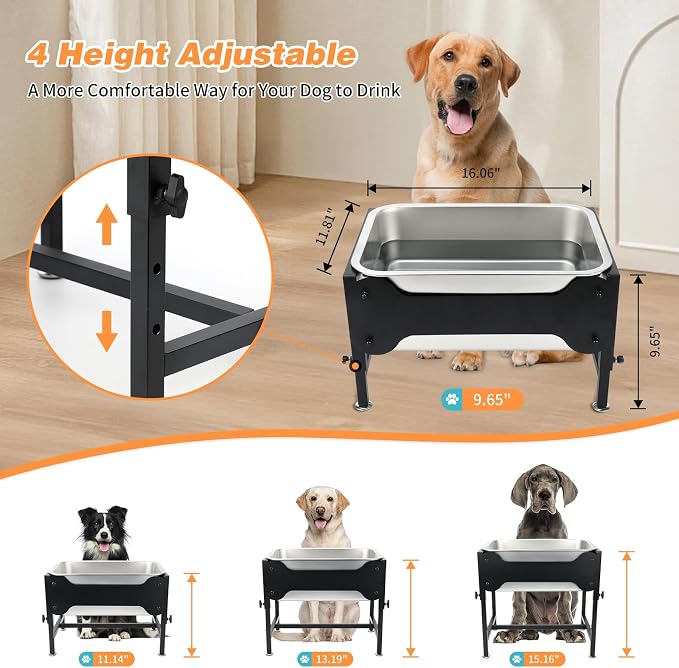4 Gallon Elevated Dog Water Bowl, 4-Height Stand for Large Dogs | 4 Gallon Stainless Steel Bowl, 4 Heights 9.65-15.16 in, Non-Slip Feet, Indoor Outdoor Use, Easy-Clean Surface, Large Breeds - Image 2