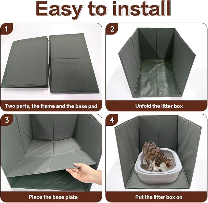 Cat Litter Box Enclosure Splash Guard Large Foldable Removable Mat, Tall for Litter Contained High Side Out Litter Box Keeping Litter Off Floor Easy Clean (26.4 * 21.3 * 16.5 inch) - Image 3