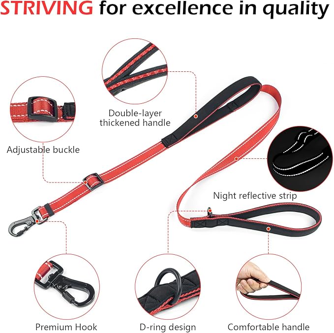 Reflective Double Handle Dog Leash for Large Medium Small Dogs (VW, S) | Heavy Duty, Adjustable with Soft Padded Handles, Traffic Control for Training, Walking, Running - Image 3