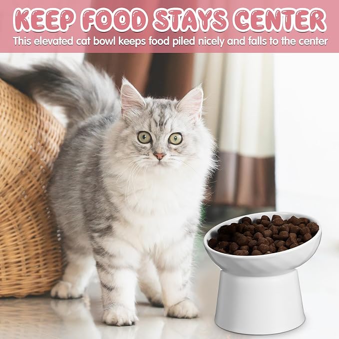 4 Pcs Ceramic Raised Cat Bowls, Elevated Tilted Cat Bowl for Food Water, Stress Free, Backflow Prevention, Dishwasher Microwave Safe, Feeder Dish for Indoor Kitten, Small Dogs(White and Pink) - Image 5