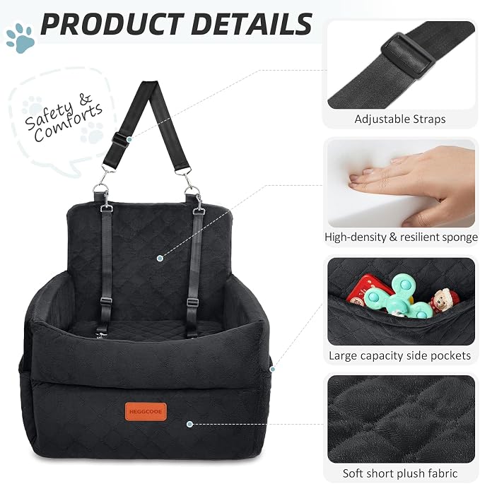 HEGGCOOE Small Dog Car Seat, Memory Foam Dog Booster Car Seats with Thick Cushion for Medium Dogs Under 35lbs, Detachable Washable Dog Bed for Car, Pet Carseat with Storage Pockets,2 Safety Belts - Image 3