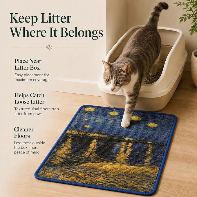 Art Sisal Cat Scratcher Mat, Cat Wall Scratchers for Indoor Cats | Wall Mounted Cat Scratcher, Natural Sisal, No-Drill Hook & Loop Setup, Floor or Wall Use, 23.6 x 15.7 Inch, Starry River - Image 3