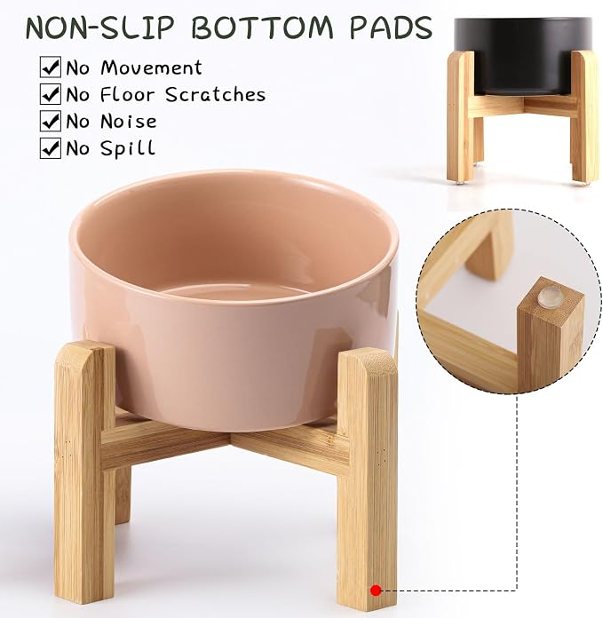 Petygooing 28 OZ Elevated/Raised Ceramic Dog Bowl for Small Medium Breeds, Dog Food Water Dish with Stand,Pet Bowl with Anti Slip Rubber for Cats Small and Medium Dogs (3.6 Cups) Khaki - Image 2