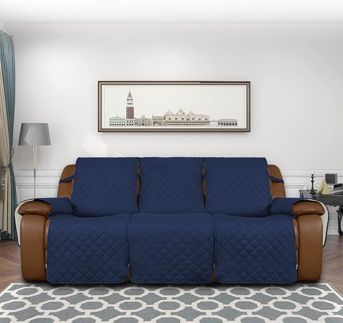 Easy-Going Reversible Couch Cover for 3 Seat Recliner Sofa, Navy/Ivory | Washable Sofa Slipcover For Dogs, Sofa Cover For Recliner, Furniture Protector Mat, Pet Friendly - Image 2