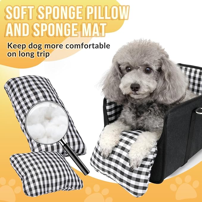 SlowTon Console Dog Car Seat, Dog Booster Seat for Small Dogs Under 11lbs | Portable, Safety Features for Anti-Collapse, Hard Bootm for Excellent Support, with Washable Cushion Built in Seat Belt - Image 5
