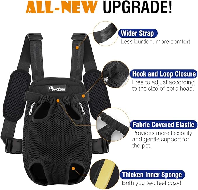 Pawaboo Pet Front Carrier Backpack for Small Medium Dogs | Legs Out Easy-fit,Adjustable Straps,Hands-Free,Soft Padded Support for Travel Hiking Cycling Camping,2.5-5Lbs,Black,S - Image 5