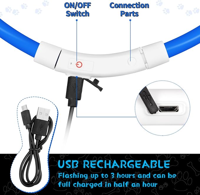 Weewooday 3 Pcs Light up Dog Collars USB Rechargeable LED | USB Waterproof Glow Collar, Adjustable Lighted Necklace for Night Walking, Fits Large Medium Small Dogs, High Visibility - Image 3
