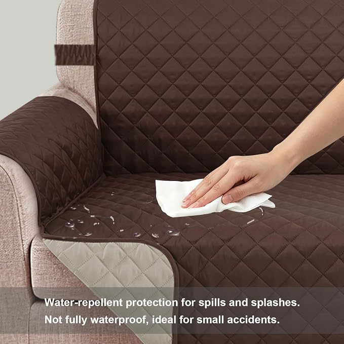 Reversible Couch Cover for 3 Cushion, Sofa, Chocolate/Beige | Couch Cover for Sofa, Pet Friendly Water Repellent Couch Sofa Cover, Washable Furniture Protector with Elastic Straps - Image 3