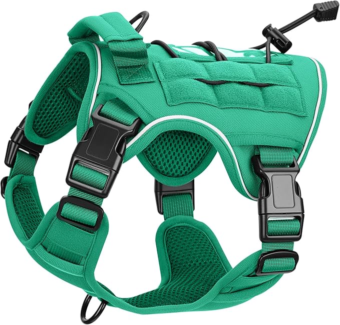 Heavy-Duty Tactical Dog Harness for Large Dogs, No Pull Adjustable Reflective Pet Vest with Molle System, K9 Military-Grade Control for Service Training, Outdoor & 10+ Breeds, Turquoise, Small by Bruvoalon