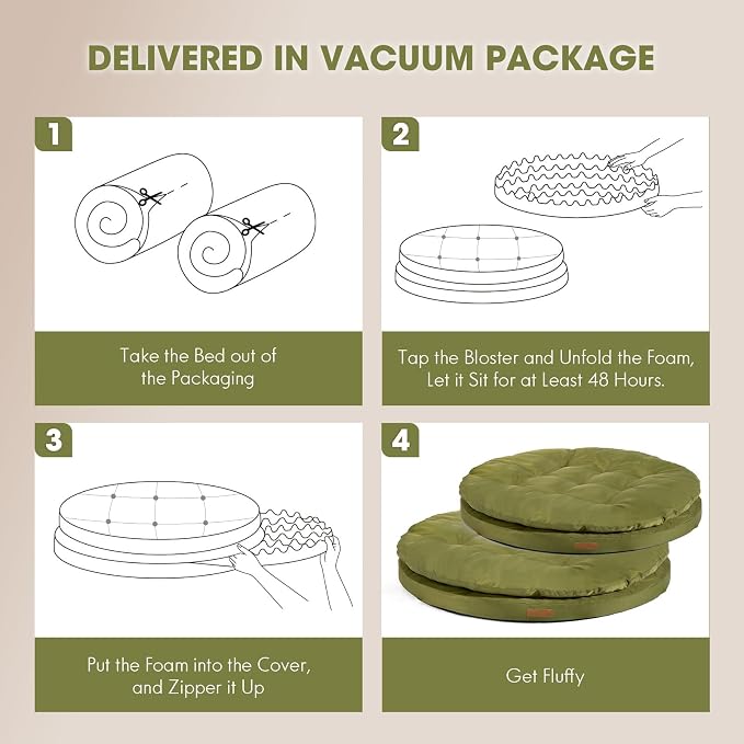 ClevaHome Orthopedic Dog Bed for Large Dogs, 42 inches Dual Layer Water Repellent Round Pet Bed with Washable Cover Nonslip Bottom (Olive Branch) - Image 6
