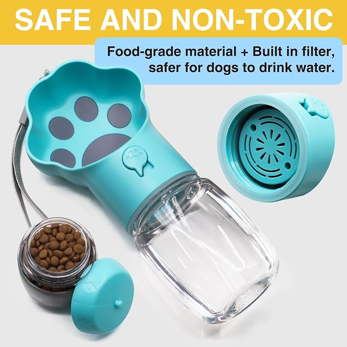 Dog Water Bottle with Food Container, Portable Pet Dispenser, Leak Proof, Hiking, Puppy Travel, Outdoor Activities(11.16 fl.oz/330ml, Blue) - Image 5