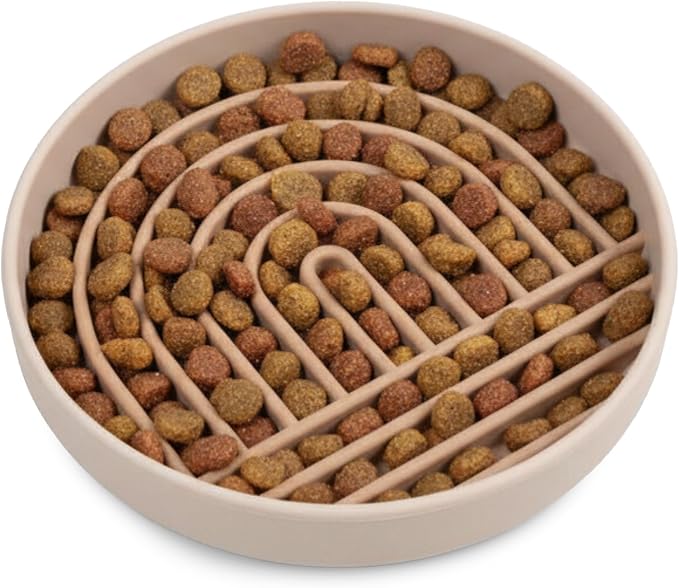 Should We Go? Slow Feeder Dog Bowls - Small Size Silicone Slow Eating Dog Bowl for Puppies & Dogs with Suction Cup -Dishwasher-Safe, Lick Mat Design, Reduces Gulping, for All Breeds, 6”x1.25”- Tan by ShouldWeGo