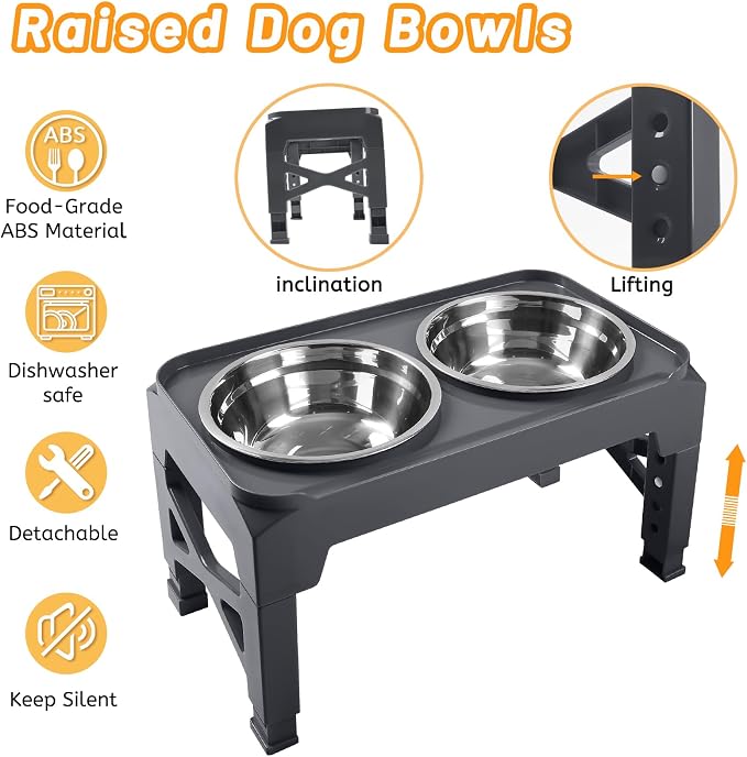 Hubulk Elevated Dog Bowls with 2 Stainless Steel Dog Food & Water Raised Bowls with No Spill Edge Non-Slip Stand Adjusts to 3 Heights(2.75", 6.0", 7.5") for Small Medium Dogs and Pet - Image 7