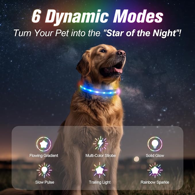 LED Dog Collar, RGB Light Up Dog Collar USB Rechargeable 6 Modes | Waterproof Light Up Dog Collar with Soft Nylon Comfort, Adjustable Fit for Small Medium Large Dogs Royal Blue S - Image 3