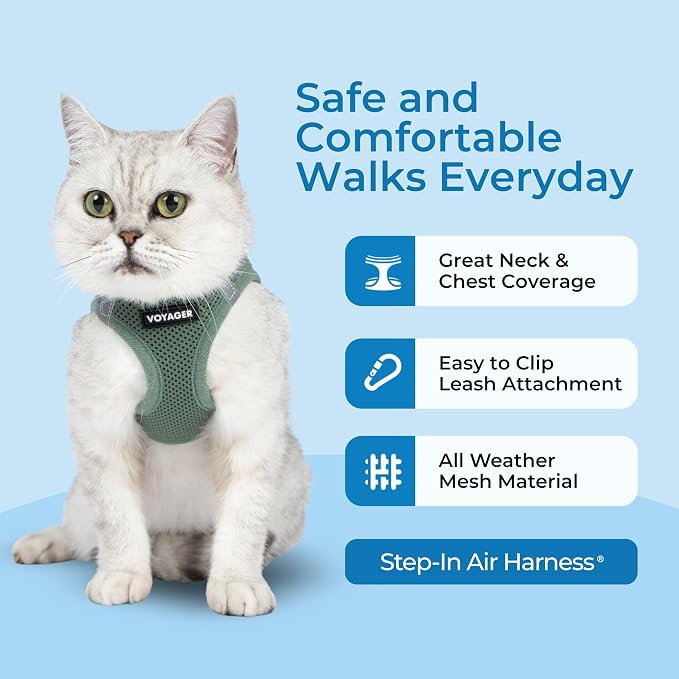 Voyager Step-in Air Cat Harness & Leash Set - Moss Green, XS | 13.5 - 15" in Chest, Reflective Bands, All Weather Breathable Air Mesh, Cats Compatible, Fast Drying - Image 2