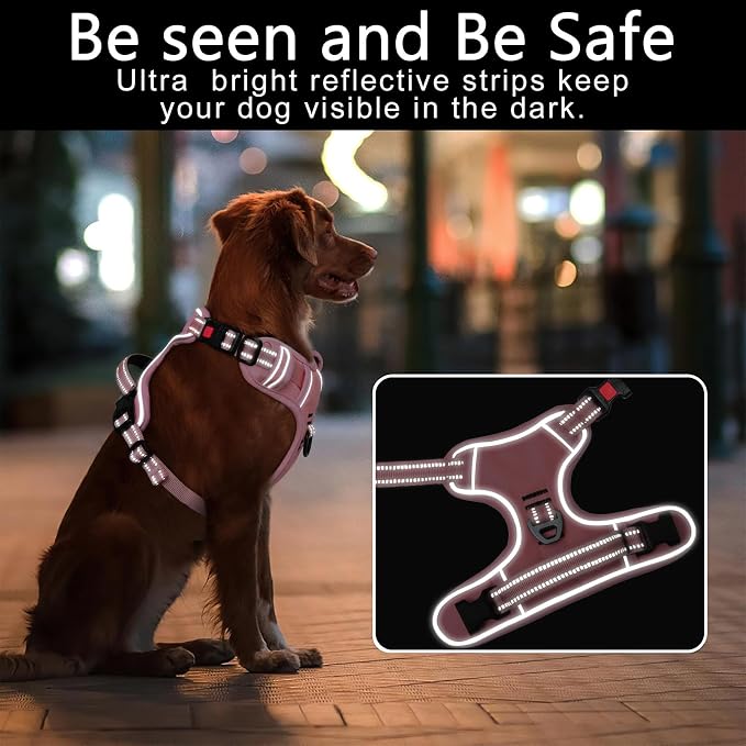 Timos Dog Harness, Front Clip No Pull Medium Sized with Handle, Pink, M | No Choke, Adjustable Reflective Soft Padded, Quick Release 3 Buckles, Easy On & Off, Front & Back 2 Clips for Outdoor Walking - Image 2