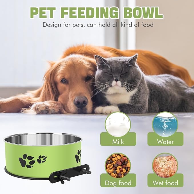 Dog Crate Water Bowl, 54oz & 34oz No Spill Crate Food and Water Bowl | Stainless Steel Kennel Bowls Mountable for Medium and Large Dogs, Cats and Pets, Set of 2, Green (7.1x2.9” & 6.2x2.6”) - Image 2
