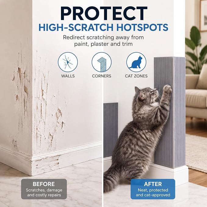 Marsui 12 Pack Cat Scratch Mats for Walls Corners, Self Adhesive, Grey | Fits Couch, Walls, Cat Trees, Shelves and DIY Climbing Areas, Protects Furniture from Claws, Replaceable Scratching Surface - Image 4