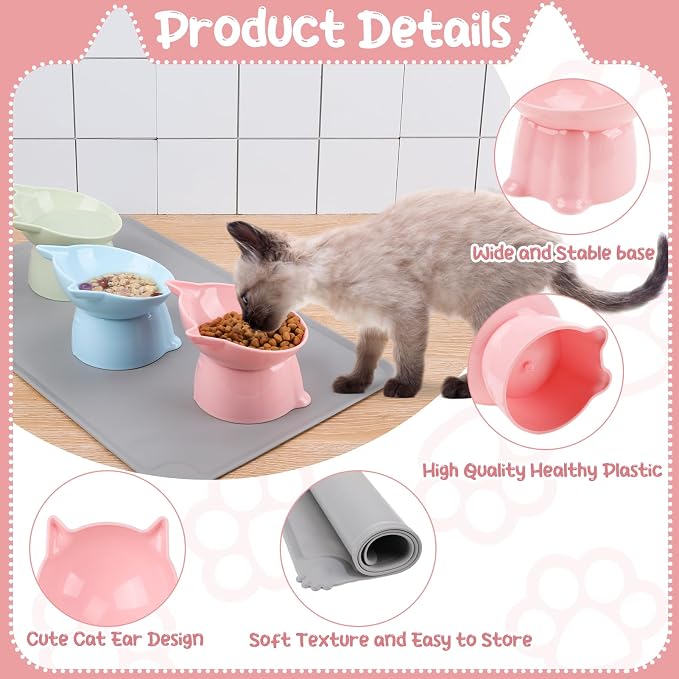 3 Pcs Raised Cat Bowl 15° Elevated Cat Food Bowl Tilted Cats Bowls,3 Colors | Whisker Friendly Anti Vomiting Cats Dishes Pet Food and Water Bowls for Indoor Cats Kittens - Image 4